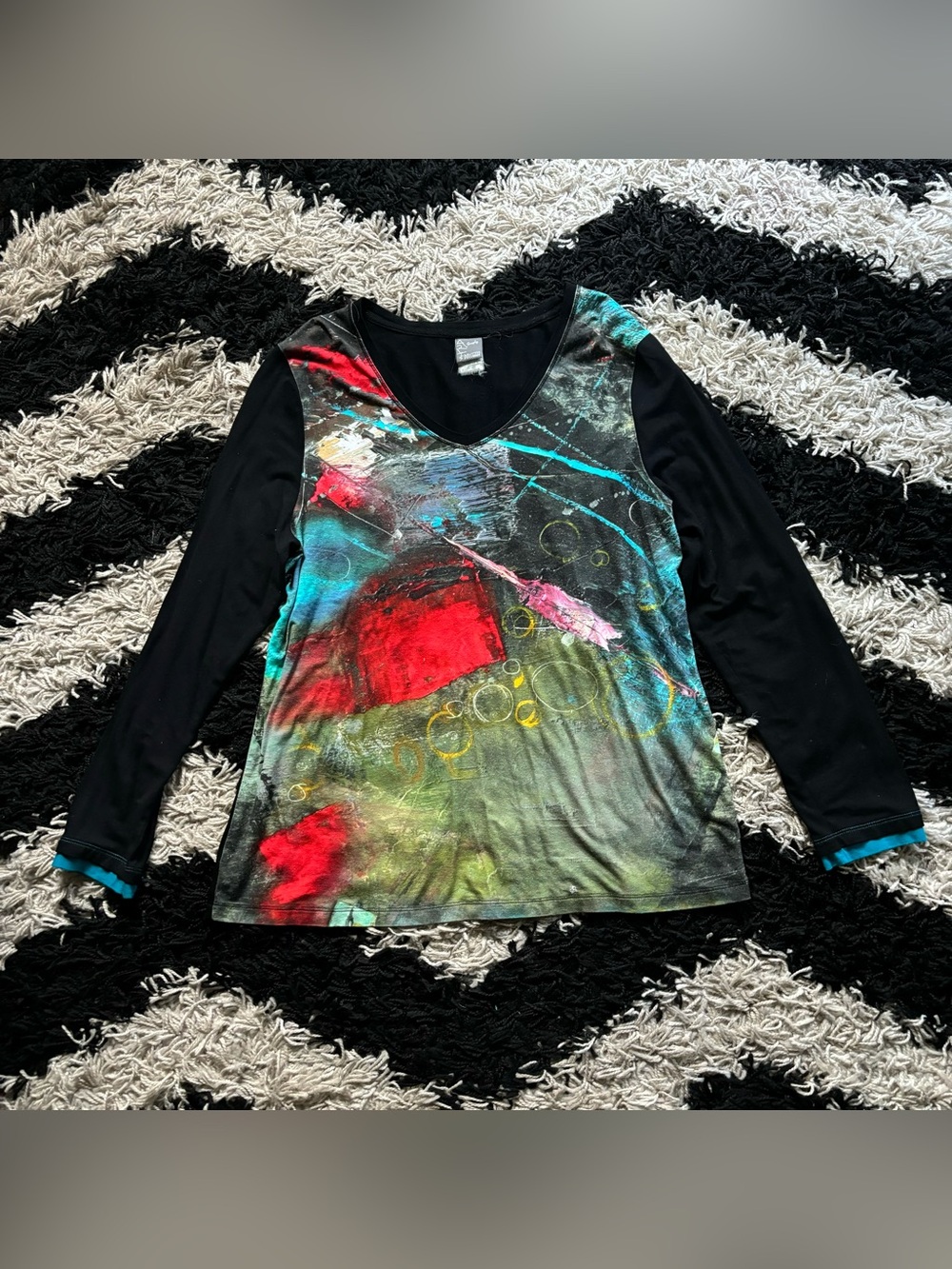 Simply Art by Dolcezza Multicolor Abstract Print Long Sleeve Shirt
